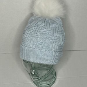 Alpaca Baby Blue Knit Hat with Alpaca Fur Pom Pom